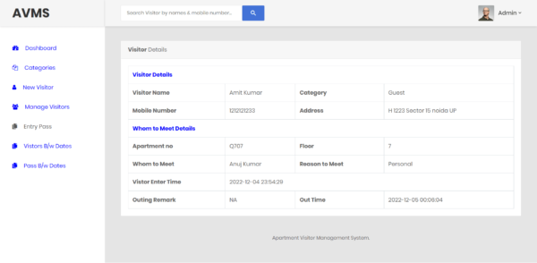 Apartment Visitors Management System