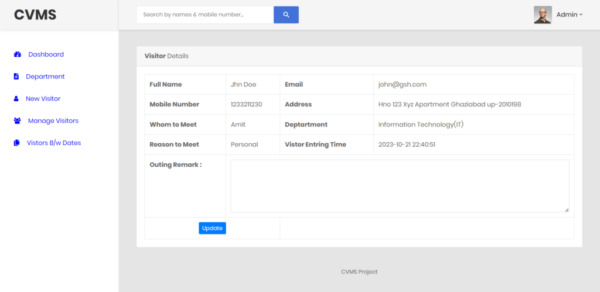 Company Visitors Management System