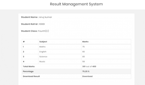 Student Result Management system