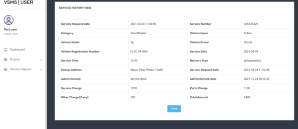 Vehicle Service Management System