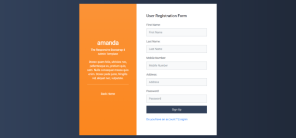 user registration form